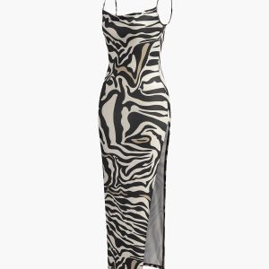 Sleek Backless Zebra Print Dress - Y2K Fashion Slim Fit for a Bold Aesthetic Look