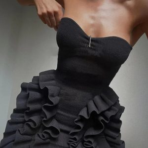 Sleeveless Splice Ruffles Mini Bodycon Dress for Women - Elegant Off-Shoulder Party Dress