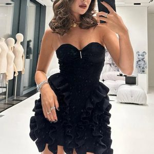 Sleeveless Splice Ruffles Mini Bodycon Dress for Women - Elegant Off-Shoulder Party Dress