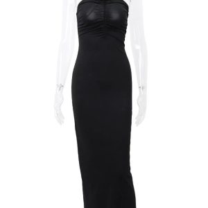 Slim Black Flower Bodycon Maxi Dress - Women's Sexy Backless Sundress for Party Aesthetic