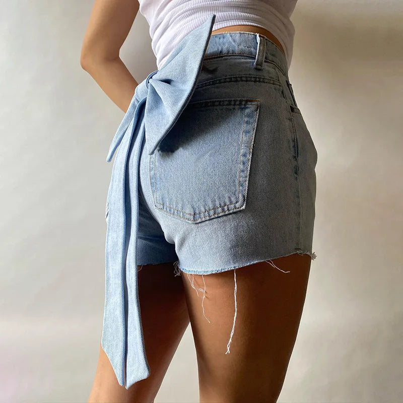 Slim Fit High Waisted Denim Shorts with Big Bow - Y2K Fashion Patchwork Summer Style for Women