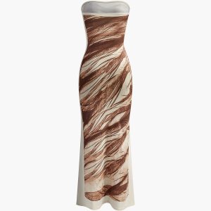 Slim Print Stretch Strapless Dress in Y2K Aesthetic for Trendy Coquette Style