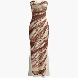 Slim Print Stretch Strapless Dress in Y2K Aesthetic for Trendy Coquette Style