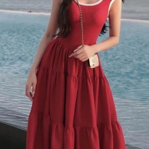 Slim Retro Y2K Aesthetic Maxi Dress for Women - Short Sleeve High Waist Elegant Evening Wear