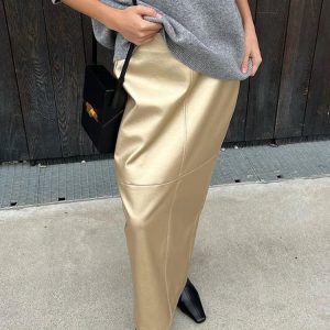 Slim Y2K Sheath Skirt for Women - Casual Solid Slit PU Skirt, Elegant Street Style Fashion