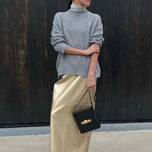 Slim Y2K Sheath Skirt for Women - Casual Solid Slit PU Skirt, Elegant Street Style Fashion