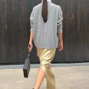 Slim Y2K Sheath Skirt for Women - Casual Solid Slit PU Skirt, Elegant Street Style Fashion