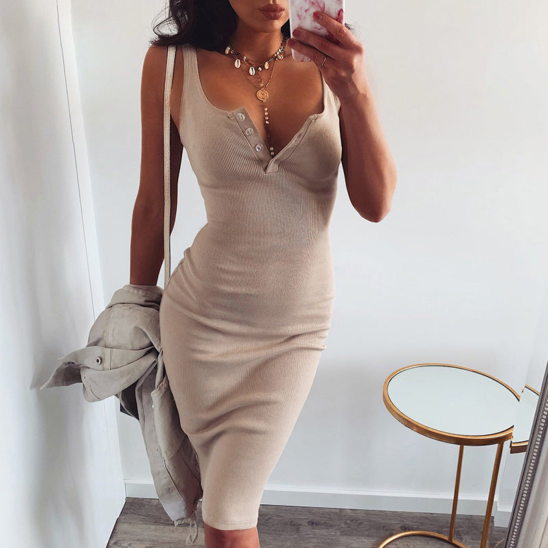 Sling U-Neck Sexy Hip Dress - Y2K Aesthetic Bodycon Style for Trendy Outfits