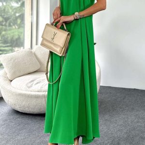 Solid Color A-Line Sleeveless Midi Dress for Y2K Aesthetic and Coquette Style