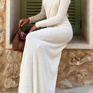 Solid Color Crew Neck Cutout Maxi Dress - Y2K Aesthetic Fashion for Effortless Style