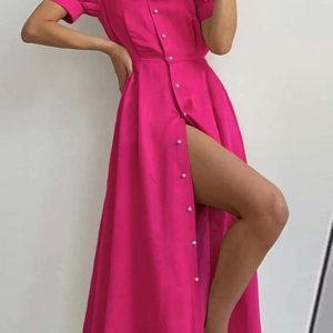 Solid Color Lantern Sleeve Midi Dress - Y2K Aesthetic Fashion for Effortless Style