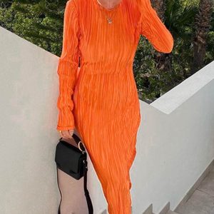 Solid Color Pleated Maxi Dress - Effortless Y2K Style for Chic Aesthetic Outfits