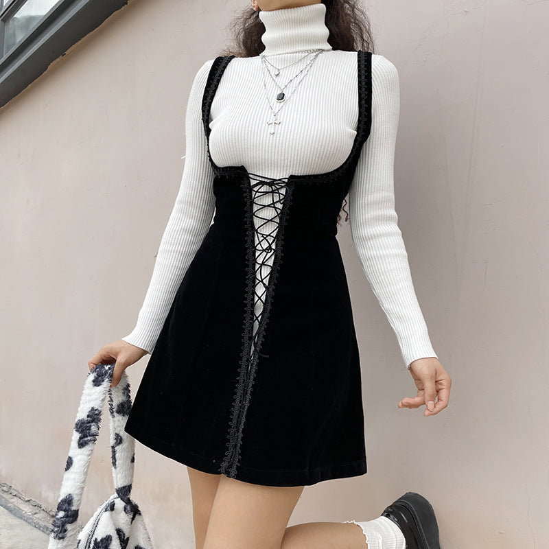 Solid Color Slimming Chest Strap Dress - Y2K Fashion Essential for Chic Aesthetic Outfits