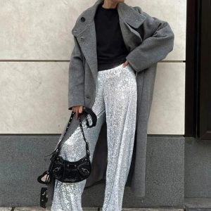 Sparkle High Waist Sequins Pants for Women - Casual Loose Streetwear Luxury Party Outfit