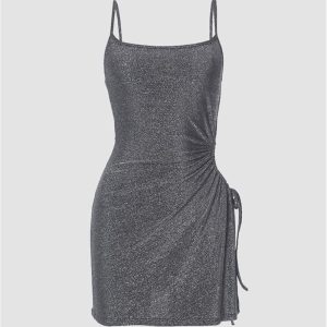 Sparkling Slit Mini Dress for Y2K Fashion Lovers - Perfect for Coquette and Grunge Aesthetics