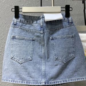 Sparkly Blue Diamond Y2K High Waist A-Line Mini Skirt for Women - Trendy Denim 2023