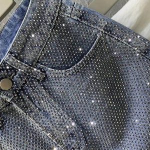 Sparkly Blue Diamond Y2K High Waist A-Line Mini Skirt for Women - Trendy Denim 2023