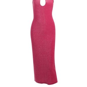 Sparkly Pink Glitter Tie-Back Slit Dress for Y2K Fashion and Coquette Aesthetic