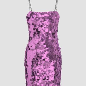 Sparkly Sequin Sleeveless Chain Mini Dress for Y2K Aesthetic Nights and Parties