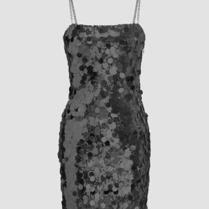 Sparkly Sequin Sleeveless Chain Mini Dress for Y2K Aesthetic Nights and Parties