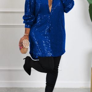 Sparkly Sequins Solid Shirt Dress for Y2K Fashion Lovers and Coquette Aesthetic Enthusiasts