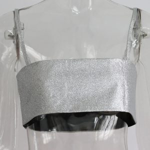 Sparkly Y2K Suspender Sleeveless Crop Top for Women - Elegant Summer Party Tee