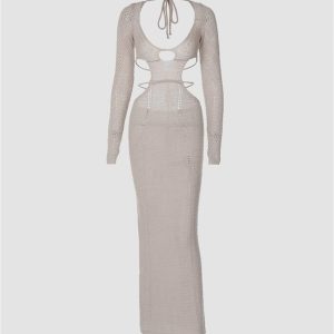 Spicy Cut Out Knitted Maxi Dress - Y2K Aesthetic Fashion for Trendy Outfits