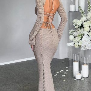 Spicy Cut Out Knitted Maxi Dress - Y2K Aesthetic Fashion for Trendy Outfits