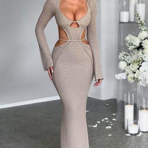 Spicy Cut Out Knitted Maxi Dress - Y2K Aesthetic Fashion for Trendy Outfits