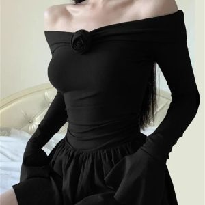 Splice Flower Bodycon Mini Dress for Women - Ruffled High Waist Off-Shoulder Casual Dress