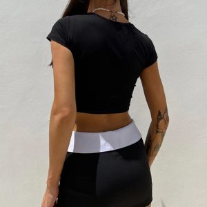 Splice High Waisted Dress Sets for Women: Black Slim Sexy Crop Tops & Skirts - Y2K Fashion 2 Piece Outfits