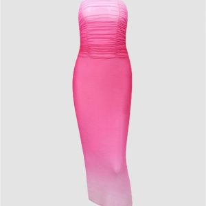 Spring Gradient Y2K Aesthetic Bandeau Dress for Cute and Comfy Outfits