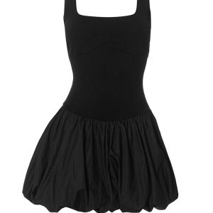 Square Neck Patchwork Tank Dress - Y2K Aesthetic Balloon Style for Trendy Outfits