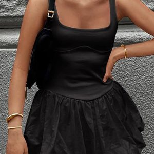 Square Neck Patchwork Tank Dress - Y2K Aesthetic Balloon Style for Trendy Outfits