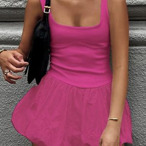 Square Neck Patchwork Tank Dress - Y2K Aesthetic Balloon Style for Trendy Outfits