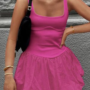 Square Neck Patchwork Tank Dress - Y2K Aesthetic Balloon Style for Trendy Outfits