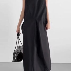 Square Neck Pleated Sleeveless Tank Dress in Y2K Aesthetic for Effortless Style