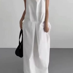 Square Neck Pleated Sleeveless Tank Dress in Y2K Aesthetic for Effortless Style