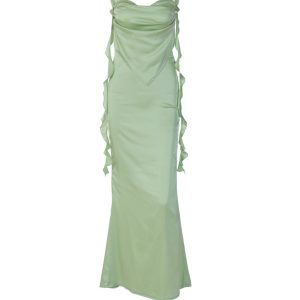 Square Neck Ruffle Ribbon Backless Maxi Dress - Y2K Aesthetic Summer Fashion Essential