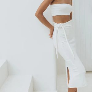 Strapless Cutout Slit Knit Dress - Y2K Aesthetic Fashion for Trendy Outfits