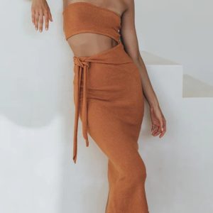 Strapless Cutout Slit Knit Dress - Y2K Aesthetic Fashion for Trendy Outfits