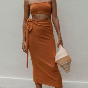 Strapless Cutout Slit Knit Dress - Y2K Aesthetic Fashion for Trendy Outfits