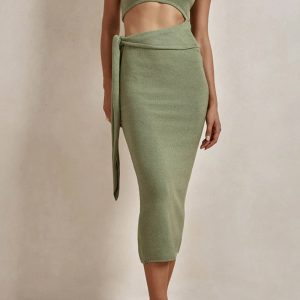 Strapless Cutout Slit Knit Dress - Y2K Aesthetic Fashion for Trendy Outfits