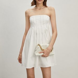 Strapless Pleated Mini Dress - Y2K Aesthetic Cute Dress for Stylish Outfits