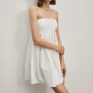 Strapless Pleated Mini Dress - Y2K Aesthetic Cute Dress for Stylish Outfits