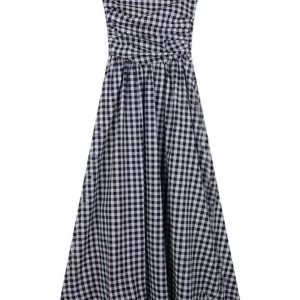 Strapless Pleated Plaid Maxi Dress - Y2K Aesthetic Fashion for Chic Outfits