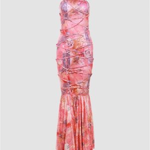 Strings Around Me Y2K Aesthetic Tube Maxi Dress - Trendy Coquette Style for Every Occasion