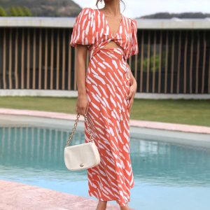 Stripe Pattern Cutout Maxi Dress - Y2K Aesthetic Fashion for Effortless Style