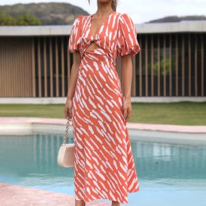 Stripe Pattern Cutout Maxi Dress - Y2K Aesthetic Fashion for Effortless Style