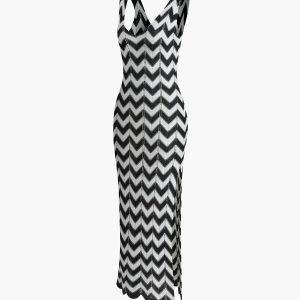 Stripe Slim Knit Long Dress - Y2K Aesthetic Fashion for Effortless Style